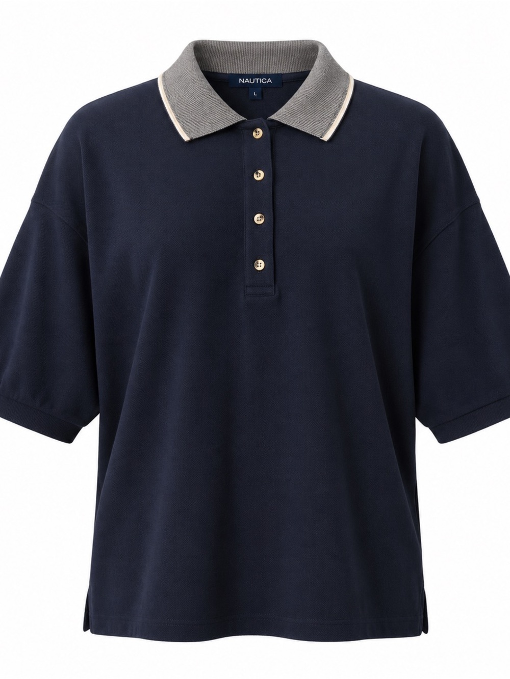 Tri Mountain Navy Polo Shirt with Gray Collar